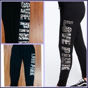 PINK Victoria's Secret Kids Black Joggers with Leopard Print